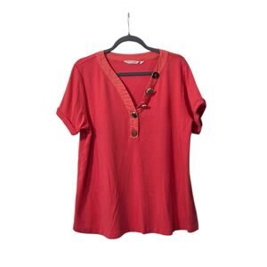 Soft Surroundings Coral Pink Artsy Casual Accent Buttons Modal Blend Top Size XL